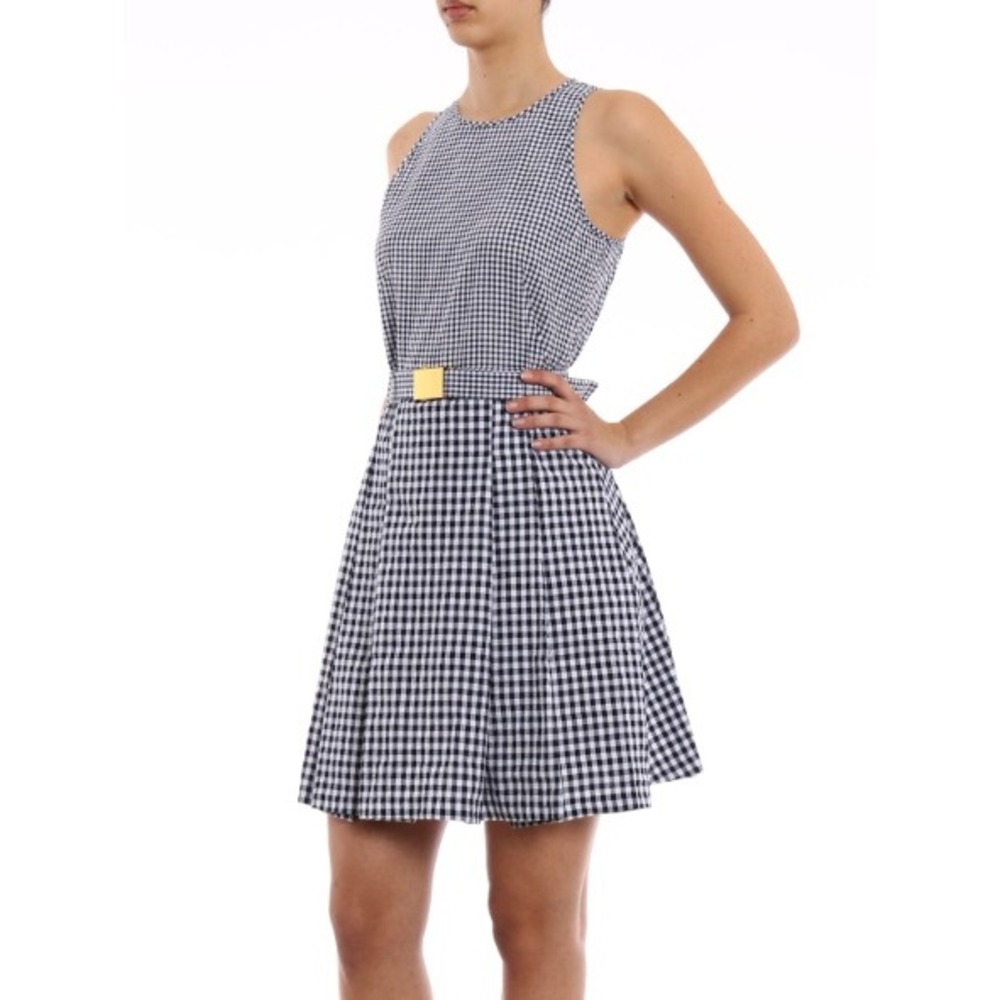 Michael Kors Gingham Cotton Seersucker Fit & Flare Dress Black White Preppy 6